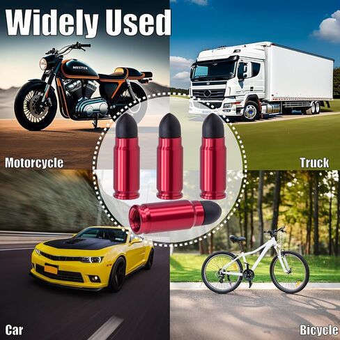 4PCS Bullet Style Tire Valve Stem Caps, Plastic Tip Tire Valve Caps, Aluminum Alloy Dustproof Waterproof Valve Caps Cover fits Cars, Trucks, Bikes, Motorcycles and Bicycles(Red) in Saudi Arabia