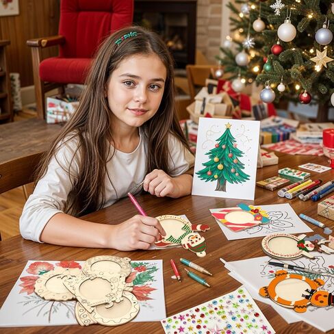 24 قطعة من إطار صور عيد الميلاد الخشبي غير المكتمل من AerWo، 12 نمطًا من إطار صور عيد الميلاد DIY زخارف خشبية لشجرة عيد الميلاد للطلاء باستخدام ملصقات وحبال ملونة، مجموعات حرفية عيد الميلاد المضحكة للأطفال البالغين in Kuwait