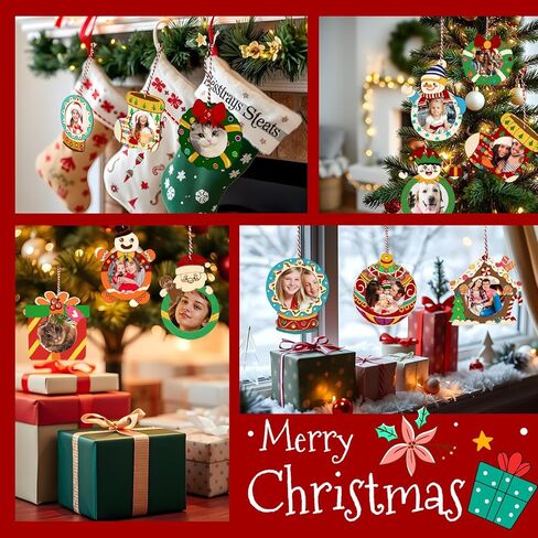 24 قطعة من إطار صور عيد الميلاد الخشبي غير المكتمل من AerWo، 12 نمطًا من إطار صور عيد الميلاد DIY زخارف خشبية لشجرة عيد الميلاد للطلاء باستخدام ملصقات وحبال ملونة، مجموعات حرفية عيد الميلاد المضحكة للأطفال البالغين in Kuwait