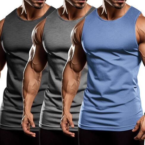 COOFANDY Men's 3 Pack Workout Tank Tops Sleeveless Gym Shirts Bodybuilding Fitness Muscle Tee Shirts in Kuwait