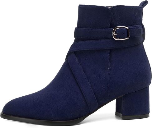 NUMALEO Womens Buckle Outdoor Suede Casual Round Toe Chunky Low Heel Ankle High Boots 2 Inch in Kuwait