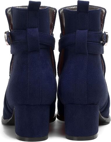 NUMALEO Womens Buckle Outdoor Suede Casual Round Toe Chunky Low Heel Ankle High Boots 2 Inch in Kuwait