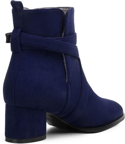 NUMALEO Womens Buckle Outdoor Suede Casual Round Toe Chunky Low Heel Ankle High Boots 2 Inch in Kuwait