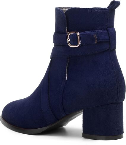 NUMALEO Womens Buckle Outdoor Suede Casual Round Toe Chunky Low Heel Ankle High Boots 2 Inch in Kuwait