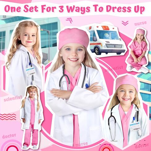 Doctor Costume for Kids Scrubs Real Stethoscope Lab Coat Halloween Costumes Career Day Costume For Kids Girls 3-12 in Saudi Arabia