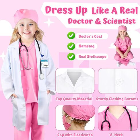 Doctor Costume for Kids Scrubs Real Stethoscope Lab Coat Halloween Costumes Career Day Costume For Kids Girls 3-12 in Saudi Arabia