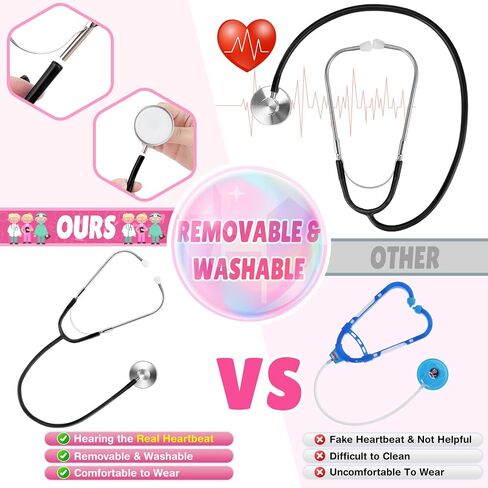 Doctor Costume for Kids Scrubs Real Stethoscope Lab Coat Halloween Costumes Career Day Costume For Kids Girls 3-12 in Saudi Arabia