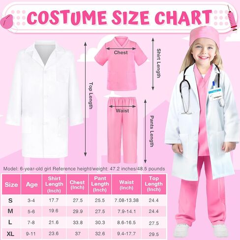 Doctor Costume for Kids Scrubs Real Stethoscope Lab Coat Halloween Costumes Career Day Costume For Kids Girls 3-12 in Saudi Arabia