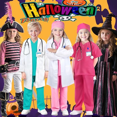 Doctor Costume for Kids Scrubs Real Stethoscope Lab Coat Halloween Costumes Career Day Costume For Kids Girls 3-12 in Saudi Arabia