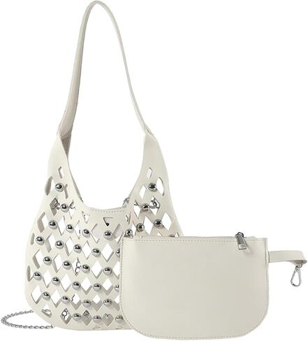 Women's PU Leather Shoulder Bag Punk Rivet Handbag Hollow Crossbody Bag Large Satchel Bag Unique Messenger Bag in Kuwait