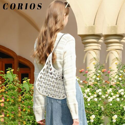 Women's PU Leather Shoulder Bag Punk Rivet Handbag Hollow Crossbody Bag Large Satchel Bag Unique Messenger Bag in Kuwait