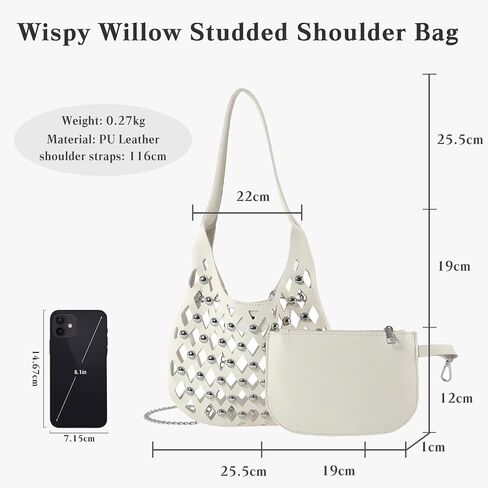 Women's PU Leather Shoulder Bag Punk Rivet Handbag Hollow Crossbody Bag Large Satchel Bag Unique Messenger Bag in Kuwait