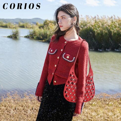 Women's PU Leather Shoulder Bag Punk Rivet Handbag Hollow Crossbody Bag Large Satchel Bag Unique Messenger Bag in Kuwait