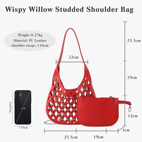 Women's PU Leather Shoulder Bag Punk Rivet Handbag Hollow Crossbody Bag Large Satchel Bag Unique Messenger Bag in Kuwait