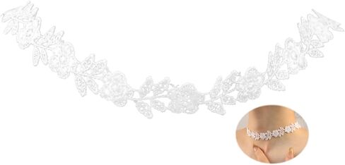 الزفاف الأبيض الدانتيل المختنق جوفاء التطريز الأزهار طوق قلادة واسعة قصيرة مضفر قلادة حفلة موسيقية اكسسوارات الزفاف للنساء والفتيات in Kuwait
