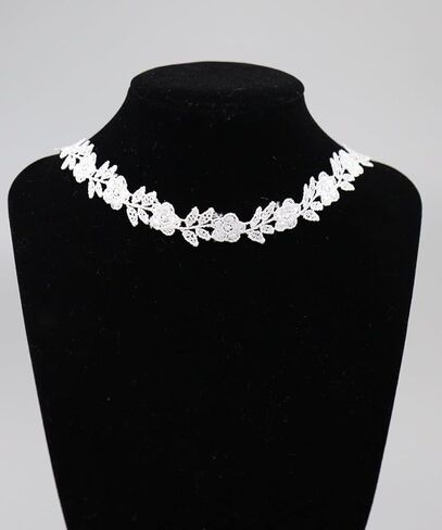 الزفاف الأبيض الدانتيل المختنق جوفاء التطريز الأزهار طوق قلادة واسعة قصيرة مضفر قلادة حفلة موسيقية اكسسوارات الزفاف للنساء والفتيات in Kuwait