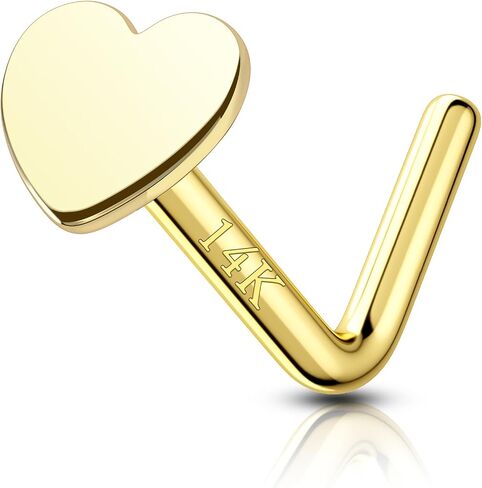 COCHARM 14k خاتم الأنف الذهبي الصلب هيبوالرجينيك 14k الذهب مسمار الأنف 20 مقياس L على شكل ثقب الأنف مجوهرات للنساء الرجال in Kuwait