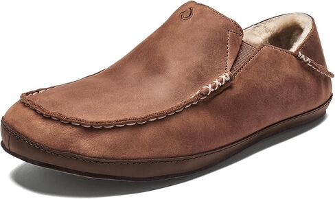 OluKai Moloa Slipper Men's Slippers, Premium Nubuck Leather Slip On Shoes, Shearling Lining & Gel Insert, Drop-In Heel in Kuwait