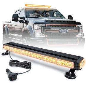 BooYu 28.5" 54LED Double Side Rooftop Emergency Strobe Lights Safety Traffic Advisor Warning Hazard Flashing Light Bar w/Magnetic Base for Pickup Safety Construction Vehicles Tow Truck (Amber/White)