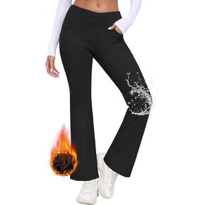 MoFiz Women's Sweatpants Fleece Lined Pants Winter Thermal Water Resistant Crossover Flare Leggings Warm Hiking Outdoor