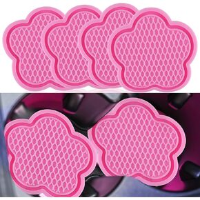 Car Coasters for Cup Holders, Car Cup Holder Insert Coaster, 4PCS Universal Non-Slip Flower Cup Holders Embedded in Ornaments Coaster, Car Interior Accessories (Pink)