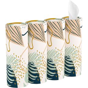 Tissue Boxes, Car Tissue Holder with Facial Tissues, 4 Pack Cylinder Tissue Holders for Car Cup, Refillable Travel Tissues Boxes, Cute Car Accessories Interior (Green Marble)