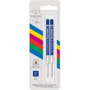Refill for Parker Pen Blue Ink Fine Point, 2 Pieces, Delivered in Blister, 2166542