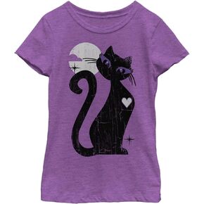 Lost Gods Girl's Halloween Full Moon Cat Heart T-Shirt