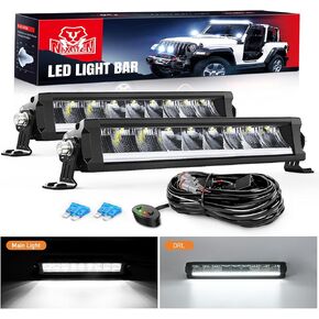 Nilight 12.2 Inch Single Row LED Light Bar 2PCS 45W 4980LM Anti-Glare Flood Spot Combo DRL Offroad Slim Light Bar IP68 w/ 16AWG DT Wiring Kit for Pickup Truck SUV ATV UTV 4x4 Jeep
