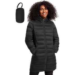 Women's Puffer Jacket Lightweight Packable Puffer Coat with Hood Long Winter Warm Travel Puffy Jackets