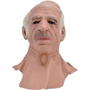FTVOGUE Masquerade Costumes,Old Man Mask Halloween Latex Human Wrinkle Face Head Cover Costume Party Cosplay Props