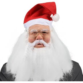 nezababy Santa Claus Mask with Hat Beard Realistic Santa Face Mask Funny Old Man Costume Props for Christmas Adult Men