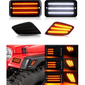 Switchback LED Fender Turn Signal Side Marker Lights for Jeep Wrangler TJ 1997-2006, 4PC Smoked Lens Sequential Amber White Parking DRL White 3 Row Full Chips