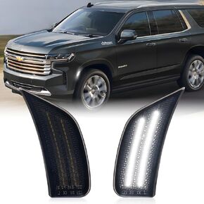 Front LED Side Marker Lights Compatible With 2021-2024 Chevy Tahoe/Yukon/Suburban/Cadillac Escalade Front Fender LED Side Marker Lamps Bumper Lights Smoked Lens Pink Purple LED 2 Pack