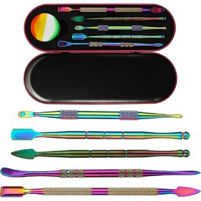6 Pieces Wax Carving Tool Set, Double-Ended Carving Tool Stainless Steel Wax Sculpting Tools with 5ml Silicone Container Jar and Portable Metal Case for Wood Wax Clay Pottery Rainbow Color