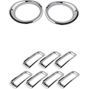 Chrome Front Grille Grill Mesh Grille Insert Kit & Head Light Lamp Covers Trim for Jeep Patriot 2011-2017 9PCS