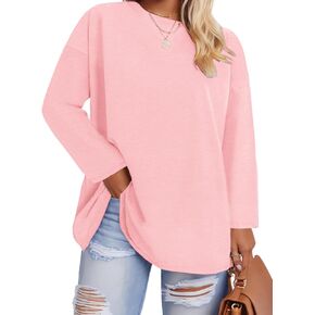 ROSRISS Plus-Size-Oversized-Tops for Women Trendy Drop Shoulder Pullover Shirts Casual Crewneck Long Sleeve Tunics XL-5XL