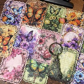 80PCS Vintage Paper Butterfly Flower Plant Retro Paper Scrapbook Material Lace Floral Poster Decoupage Decorative Craft Paper Junk Journal Supplies Scrapbooking Decor