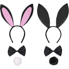 FRCOLOR Bunny Ears Headband Rabbit Ear Headpieces Rabbit Ears Tail Bow Tie Set Halloween Costume Accessories for Women Girls