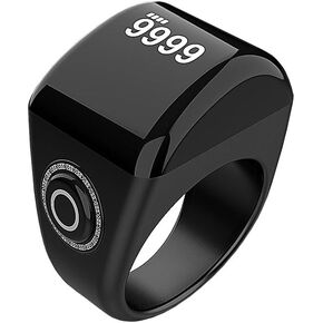 Smart Ring, Muslim Digital Azan Alarm Clock, Digital Tasbih Finger Counter with OLED Screen, Waterproof, APP Support Black Counter Smart Ring (20mm)