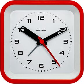 Cloudnola Railway Metal Alarm Clock, Red, LED Light up, 4.33 inch Square, Silent Non Ticking, Battery Operated Quartz