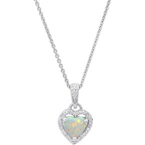 Dazzlingrock Collection Heart Lab Created Opal & Round White Diamond Women Halo Style Heart Shape Pendant in Sterling Silver