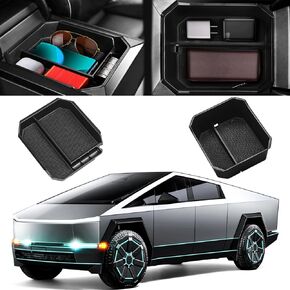 Center Console Organizer Double Layers Compatible with Tesla Cybertruck 2023 2024,2PCS Armrest Storage Box with Non-Slip Mat fit Tesla Cybertruck Accessories(Upper Tray+Lower Tray)