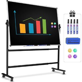سبورة سوداء قابلة للمسح الجاف مقاس 48 × 36، سبورة بيضاء مغناطيسية محمولة مع حامل، سبورة سوداء محمولة مزدوجة الجوانب بعجلات - سبورة سوداء واقفة للمكتب والمدرسة والمنزل in Kuwait