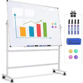 Rolling Dry Erase Blackboard 48 x 36, Magnetic Portable Whiteboard with Stand, Mobile Double Sided Blackboard with Wheels - Easel Standing Blackboard for Office, School & Home