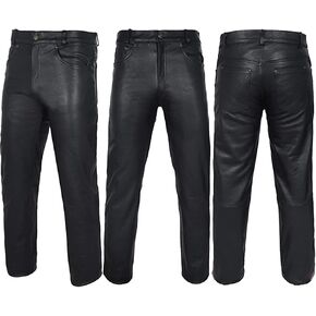 PGS Men's Cow Skin Full Grain Motorcycle Heavy Duty Leather Motorbike Pants Racing Riding Biker Black Pant