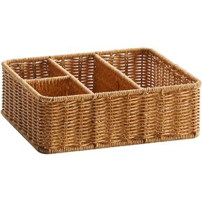 Wicker Divided Storage Basket, Rectangular Hand-woven Baskets Plastic Drawer Baskets Organizer for Organizing Cabinet Coffee Table Toilet Paper