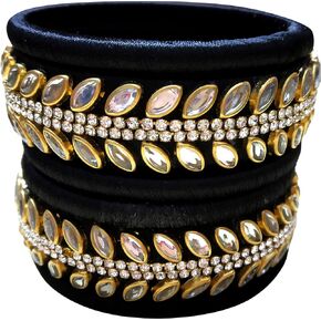 GOELX Silk Thread Kundan Bangles Handmade Traditional & Ethnic Indian Style for Wedding Anniversary & Festive Celebrations