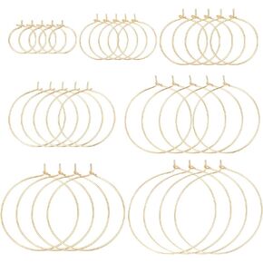 BENECREAT 54Pcs 7 Styles 18K Real Gold Plated Round Beading Hoops, Brass French Open Earring Hoop Minimalist Earring Findings for Creation Gifts, Earring Jewelry Making DIY