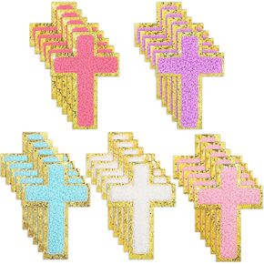 20PCS Iron Sew on Cross Patches Embroidery Gold Border Love Bow Applique Chenille Patch for Clothing Jackets Jeans Hats Backpacks DIY Craft Decor